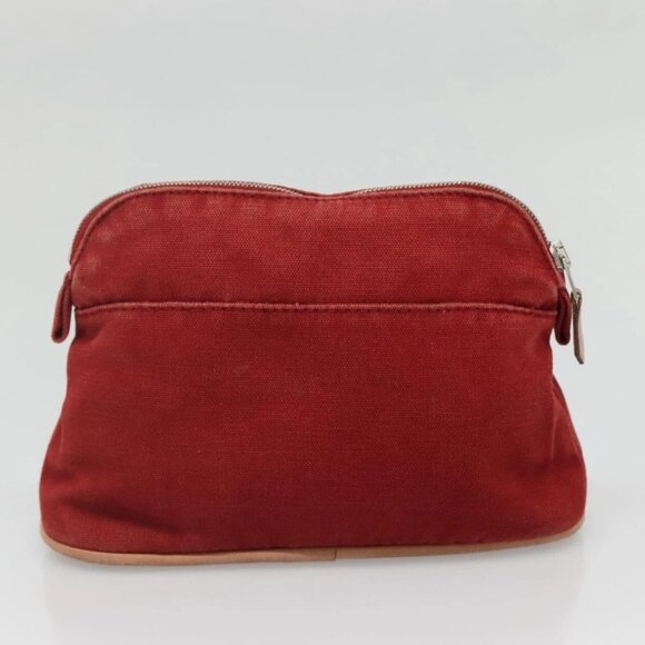 HERMES Bolide Pouch Canvas 2Set Beige Red Silver Auth - Picture 4 of 15